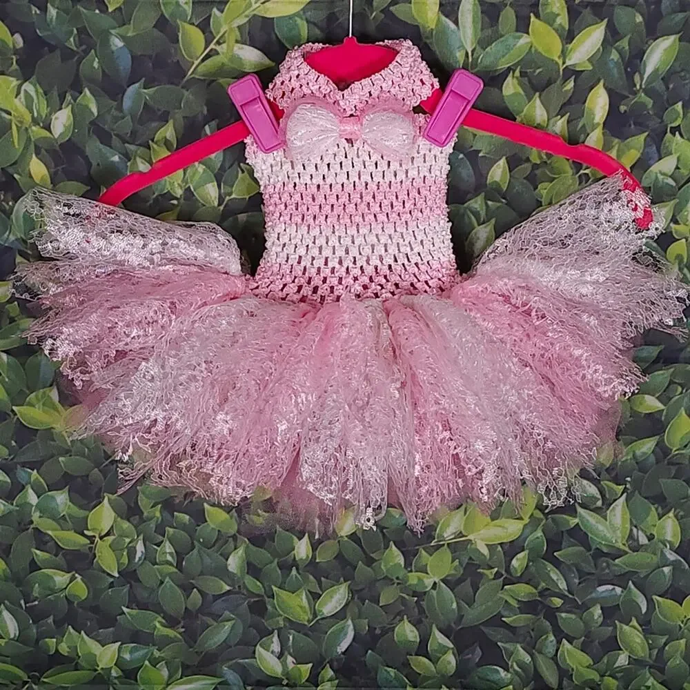 Handmade Puppy Tutu Dress – Pink White – Lace Bow – Small Dog – OOAK